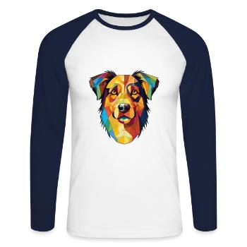 Basque Shepherd Dog Breed Watercolor Illustration - Unisex Long Sleeve Baseball T-Shirt - white/navy - Front - Nik (191cm)