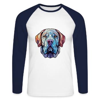 Mastiff napolitain chien race aquarelle colorée - T-shirt baseball manches longues Homme - blanc/marine - Devant - Nik (191cm)