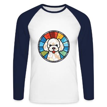 Bichon frisé chien race aquarelle Illustration - T-shirt baseball manches longues Homme - blanc/marine - Devant - Nik (191cm)