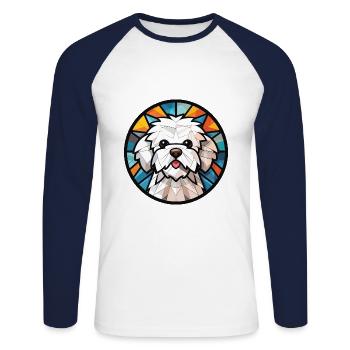 Bichon Frize Dog Breed Watercolor Illustration - Unisex Long Sleeve Baseball T-Shirt - white/navy - Front - Nik (191cm)