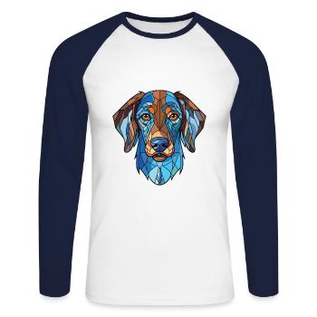 Bleu De Gascogne race chien aquarelle illustration - T-shirt baseball manches longues Homme - blanc/marine - Devant - Nik (191cm)