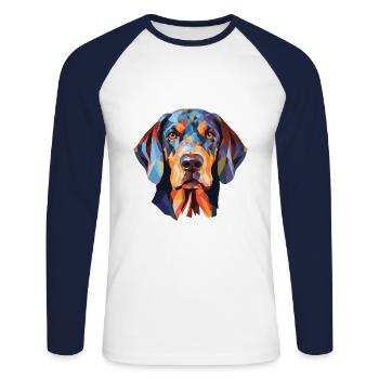 Bluetick Coonhound Dog Breed Colorful Watercolor - Unisex Long Sleeve Baseball T-Shirt - white/navy - Front - Nik (191cm)