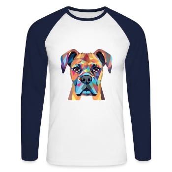 Boxer-Hundsrasse bunte Aquarell-Illustration - Unisex Baseballshirt langarm - Weiß/Navy - Vorne - Nik (191cm)