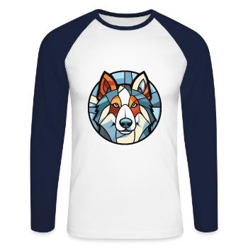 Illustration à l’aquarelle de race de chien esquimau canadien - T-shirt baseball manches longues Homme - blanc/marine - Devant - Nik (191cm)