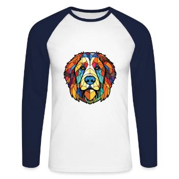 Caucasien Ovcharka chien race aquarelle colorée - T-shirt baseball manches longues Homme - blanc/marine - Devant - Nik (191cm)