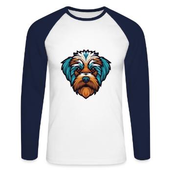 Bichon Yorkie Hunderasse Aquarell Illustration - Unisex Baseballshirt langarm - Weiß/Navy - Vorne - Nik (191cm)