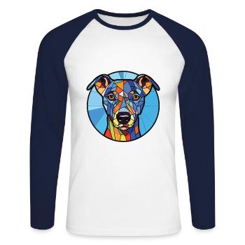 Illustration sur verre aquarelle de race de chien dentelle bleue - T-shirt baseball manches longues Homme - blanc/marine - Devant - Nik (191cm)