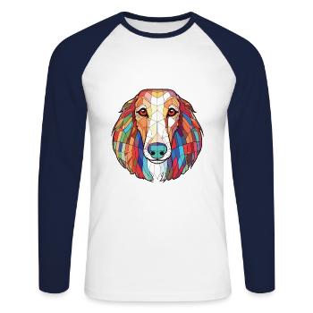 Borzoi Dog Breed Colorful Watercolor Illustration - Unisex Long Sleeve Baseball T-Shirt - white/navy - Front - Nik (191cm)