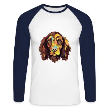 Boykin Spaniel chien race aquarelle Illustration - T-shirt baseball manches longues Homme - blanc/marine - Devant - Nik (191cm)