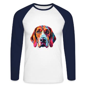 Bruno Jura chien chien race aquarelle illustration - T-shirt baseball manches longues Homme - blanc/marine - Devant - Nik (191cm)