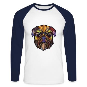 Illustration à l’aquarelle de race de chien griffon de Bruxelles - T-shirt baseball manches longues Homme - blanc/marine - Devant - Nik (191cm)