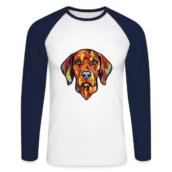 Burgos Pointer chien race aquarelle Illustration - T-shirt baseball manches longues Homme - blanc/marine - Devant - Nik (191cm)