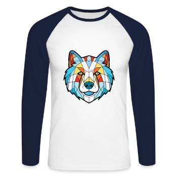 Illustration à l’aquarelle de race de chien esquimau canadien - T-shirt baseball manches longues Homme - blanc/marine - Devant - Nik (191cm)