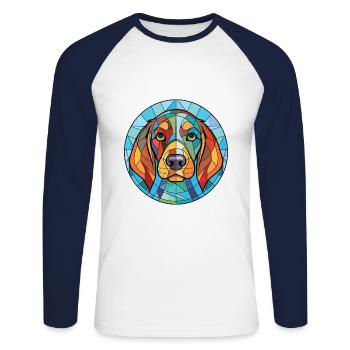 Cao da Serra de Aires Hunderasse Aquarellglas - Unisex Baseballshirt langarm - Weiß/Navy - Vorne - Nik (191cm)
