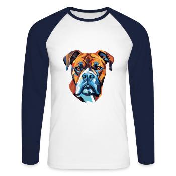 Bull Boxer Dog Breed Watercolor Glass Illustration - Unisex Long Sleeve Baseball T-Shirt - white/navy - Front - Nik (191cm)