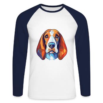 Blue Gascony Basset Dog Breed Colorful Watercolor - Unisex Long Sleeve Baseball T-Shirt - white/navy - Front - Nik (191cm)