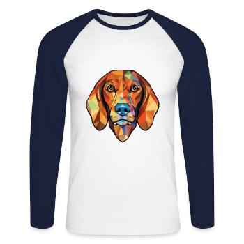 Bosnischer rauer Jagdhund Hunderasse Aquarell - Unisex Baseballshirt langarm - Weiß/Navy - Vorne - Nik (191cm)