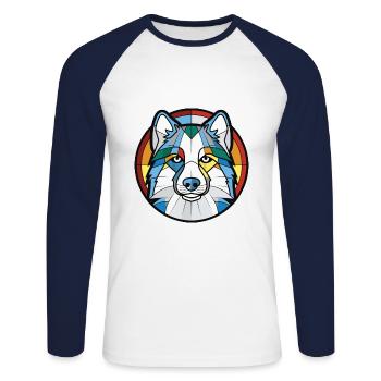 Illustration à l’aquarelle de race de chien esquimau canadien - T-shirt baseball manches longues Homme - blanc/marine - Devant - Nik (191cm)