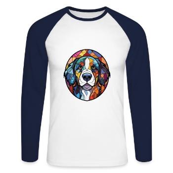 Cao da Serra de Aires Hunderasse Aquarellglas - Unisex Baseballshirt langarm - Weiß/Navy - Vorne - Nik (191cm)