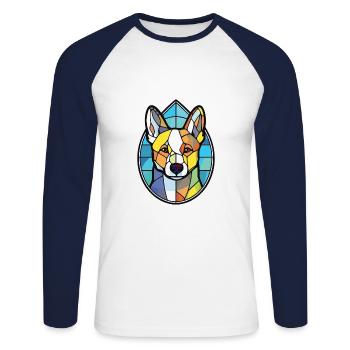 Canaan chien race coloré aquarelle Illustration - T-shirt baseball manches longues Homme - blanc/marine - Devant - Nik (191cm)