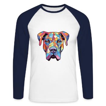 Bully Kutta Dog Breed Watercolor Illustration - Unisex Long Sleeve Baseball T-Shirt - white/navy - Front - Nik (191cm)