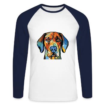 Braque Dauvergne Dog Breed Watercolor Illustration - Unisex Long Sleeve Baseball T-Shirt - white/navy - Front - Nik (191cm)