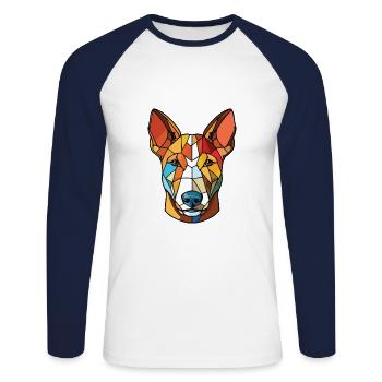 Bull Terrier Dog Breed Watercolor Illustration - Unisex Long Sleeve Baseball T-Shirt - white/navy - Front - Nik (191cm)
