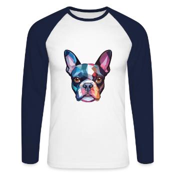 Boston Terrier Hunderasse Aquarell Illustration - Unisex Baseballshirt langarm - Weiß/Navy - Vorne - Nik (191cm)