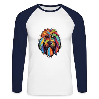Briard Dog Breed Colorful Watercolor Illustration - Unisex Long Sleeve Baseball T-Shirt - white/navy - Front - Nik (191cm)