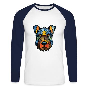 Bouvier Des Ardennes race de chien aquarelle colorée - T-shirt baseball manches longues Homme - blanc/marine - Devant - Nik (191cm)