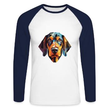 Schwarz und Tan Coonhound Hunderasse Aquarellglas - Unisex Baseballshirt langarm - Weiß/Navy - Vorne - Nik (191cm)