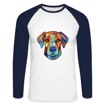 Billy Dog Breed Illustration aquarelle colorée - T-shirt baseball manches longues Homme - blanc/marine - Devant - Nik (191cm)