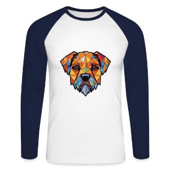 Border Terrier chien race aquarelle Illustration - T-shirt baseball manches longues Homme - blanc/marine - Devant - Nik (191cm)