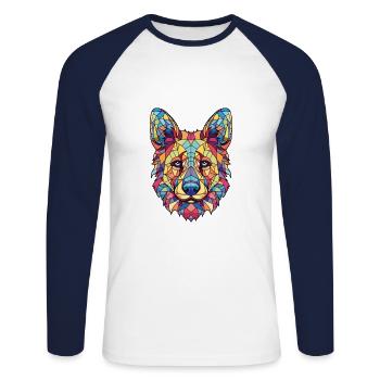 Böhmischer Schäferhund Rasse Buntes Aquarell - Unisex Baseballshirt langarm - Weiß/Navy - Vorne - Nik (191cm)