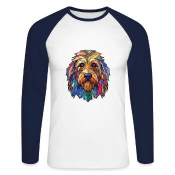 Bergamasco chien de berger race aquarelle colorée - T-shirt baseball manches longues Homme - blanc/marine - Devant - Nik (191cm)