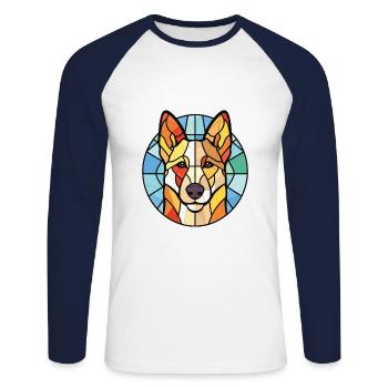 Berger Blanc Suisse Dog Breed Colorful Watercolor - Unisex Long Sleeve Baseball T-Shirt - white/navy - Front - Nik (191cm)