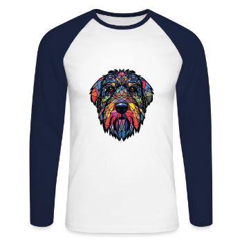 Terrier russe noir chien race verre aquarelle - T-shirt baseball manches longues Homme - blanc/marine - Devant - Nik (191cm)