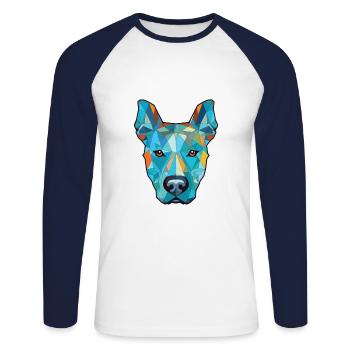 Bleu Thai Ridgeback chien race aquarelle colorée - T-shirt baseball manches longues Homme - blanc/marine - Devant - Nik (191cm)