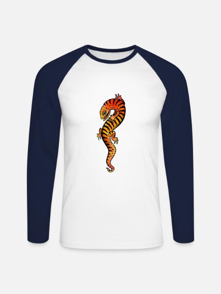 Lizard tattoo style - Unisex Long Sleeve Baseball T-Shirt - white/navy