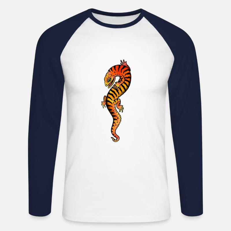 Eidechsen-Tattoo-Stil - Unisex Baseballshirt langarm - Weiß/Navy