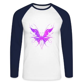 Purple Trash Butterfly - Unisex Long Sleeve Baseball T-Shirt - white/navy - Front - Nik (191cm)