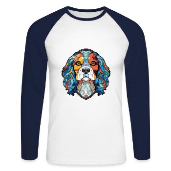 Cavalier King Charles Spaniel Hunderasse Aquarell - Unisex Baseballshirt langarm - Weiß/Navy - Vorne - Nik (191cm)