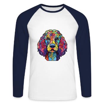 Corded Poodle Dog Breed Watercolor Illustration - Unisex Long Sleeve Baseball T-Shirt - white/navy - Front - Nik (191cm)