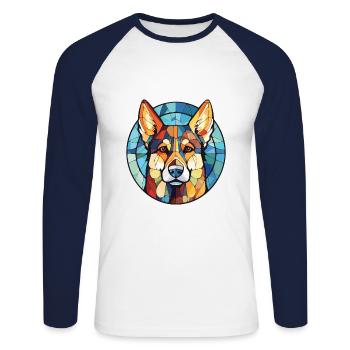 Sibérie orientale Laika chien race aquarelle colorée - T-shirt baseball manches longues Homme - blanc/marine - Devant - Nik (191cm)