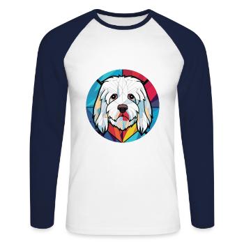 Coton De Tuléar race chien aquarelle illustration - T-shirt baseball manches longues Homme - blanc/marine - Devant - Nik (191cm)