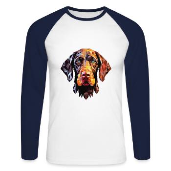 German Wirehaired Pointer Dog Breed Watercolor - Unisex Long Sleeve Baseball T-Shirt - white/navy - Front - Nik (191cm)