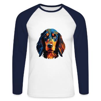 Gordon Setter chien race Illustration à l’aquarelle - T-shirt baseball manches longues Homme - blanc/marine - Devant - Nik (191cm)