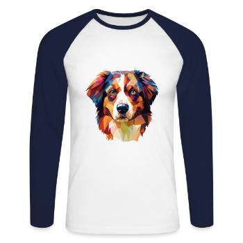 English Shepherd Dog Breed Watercolor Illustration - Unisex Long Sleeve Baseball T-Shirt - white/navy - Front - Nik (191cm)