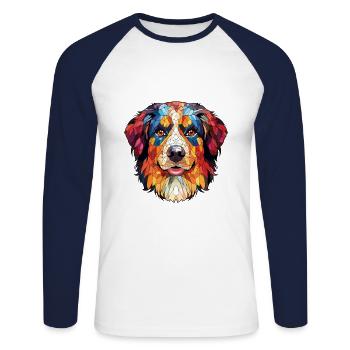 Illustration à l’aquarelle de race de chien de berger anglais - T-shirt baseball manches longues Homme - blanc/marine - Devant - Nik (191cm)