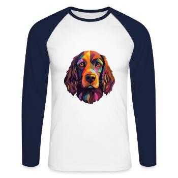 Épagneul des champs chien race aquarelle Illustration - T-shirt baseball manches longues Homme - blanc/marine - Devant - Nik (191cm)
